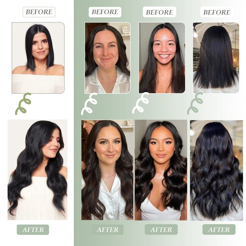 يو آر بيوتي وصلات شعر لاصقة من Urbeauty، 40 قطعة - أسود، مموج، غير مرئي، شعر بشري طبيعي 100%، 100 غرام/العبوة، لون أسود طبيعي - Image 3